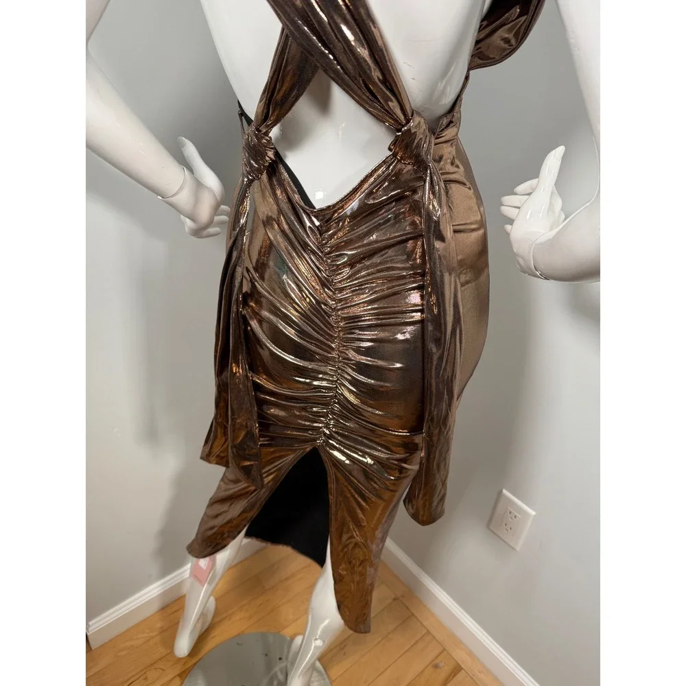 Micas Metallic Gold Open Back Midi Dress‎ size M